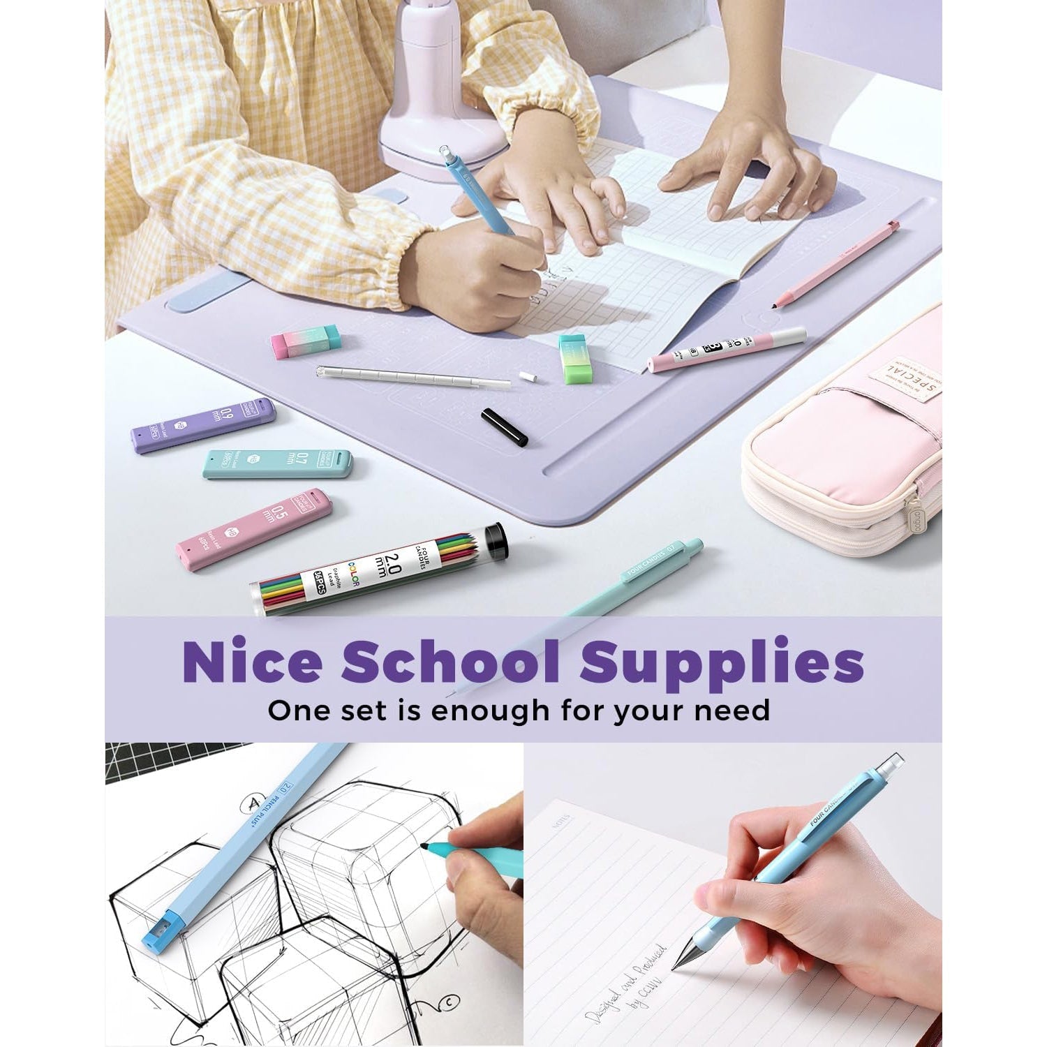 Mechanical Pencils with Lead Pencil Case Pencil with Sharpener Pastel - Image 7
