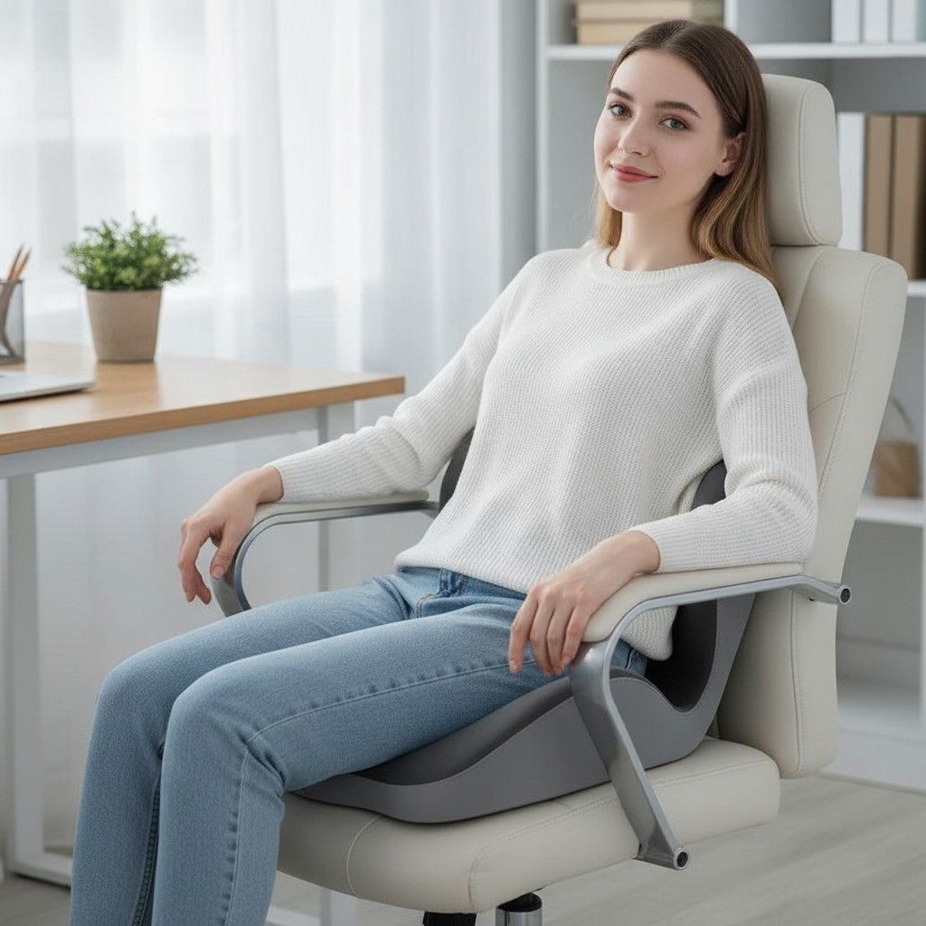 memory foam seat cushion in use, lifestyle scene