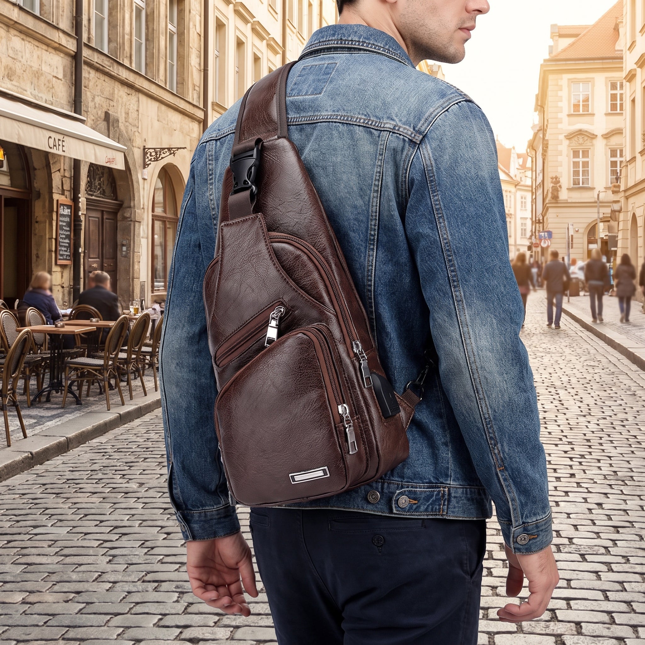 Travel Bag Shoulder Sling Leather USB - hero
