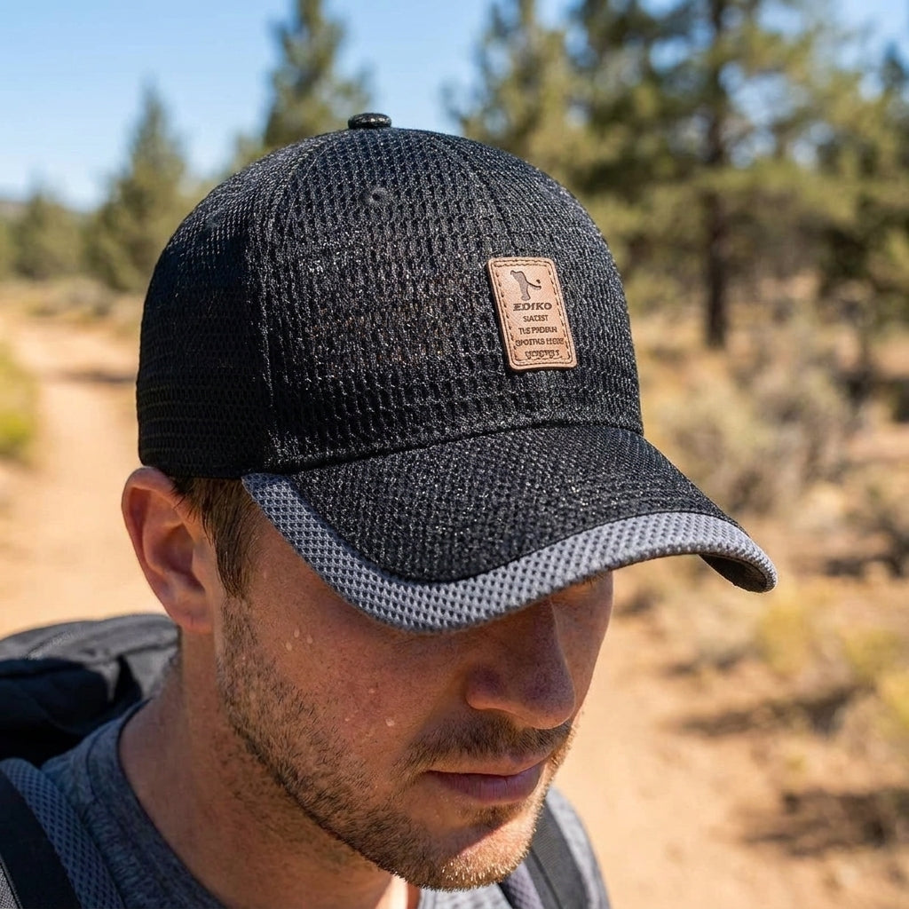 Adjustable Baseball Cap Sun Protection Cap Black Mesh Cap Curved Brim - Image 6