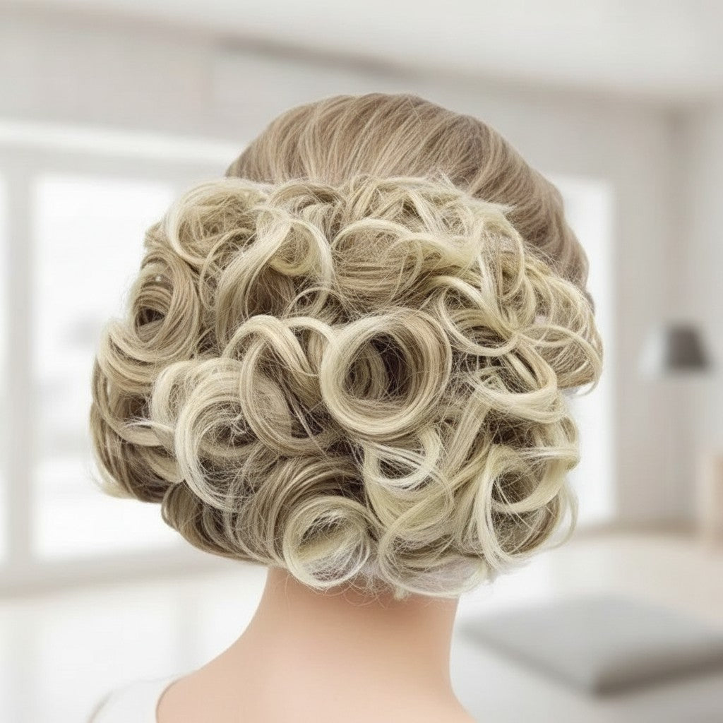 messy bun hair piece in use, lifestyle scene