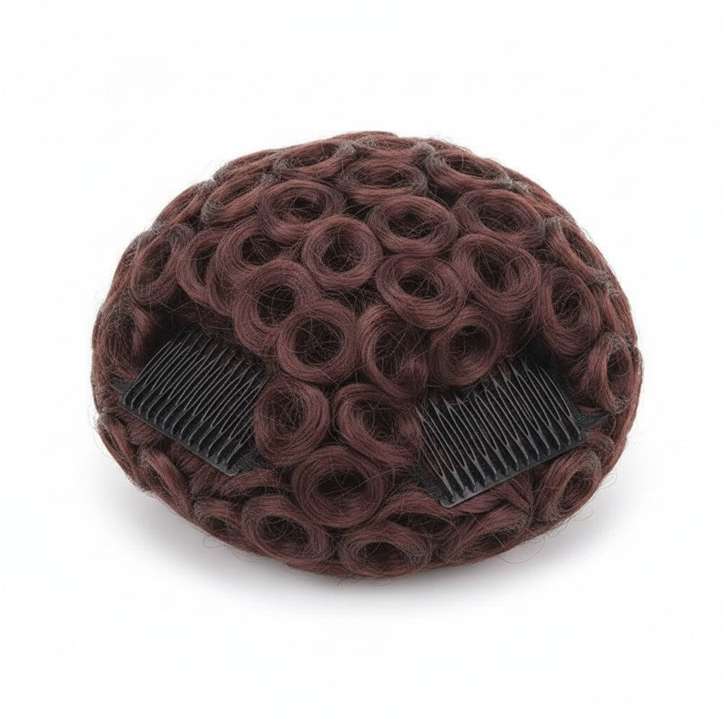 messy bun hair piece product photo on white background