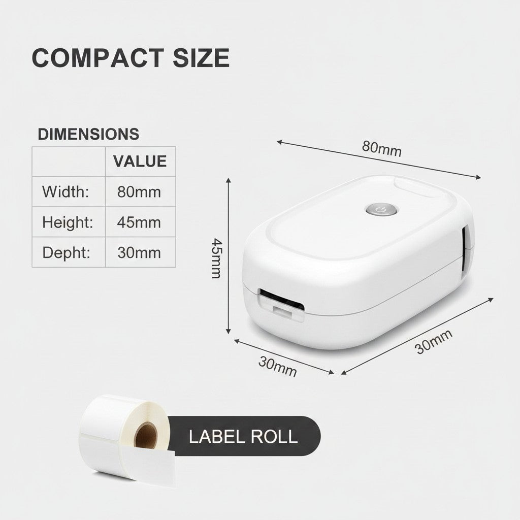 mini label printer dimensions and size guide