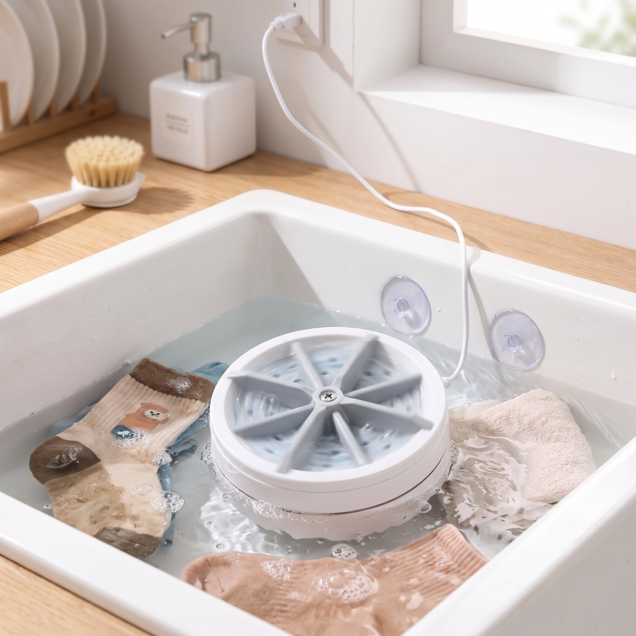 Mini Portable Washing Machine White USB Powered Delicates - in-use