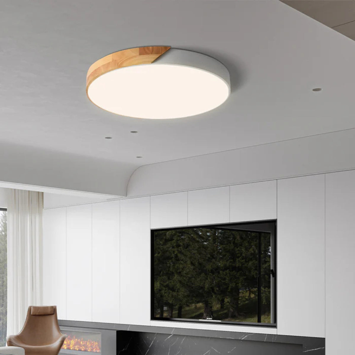 Modern Wood Circular Flush Mount Ceiling Light With Acrylic - Image 7