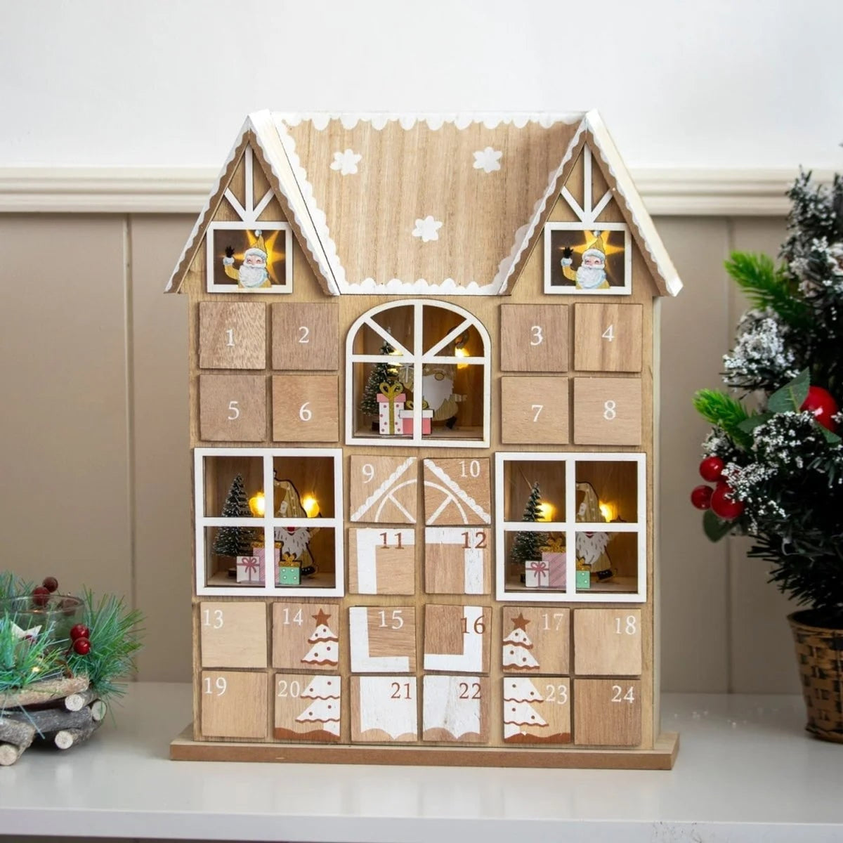 Natural LED Christmas Advent Calendar With 24 Compartments - Image 7