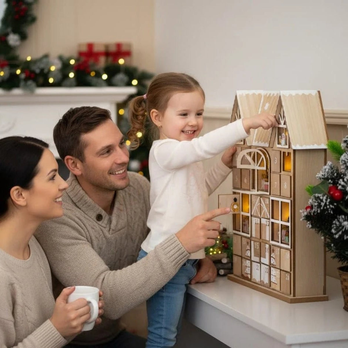 Natural LED Christmas Advent Calendar With 24 Compartments - Image 9