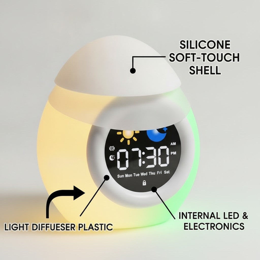 kids alarm clock close-up construction and materials