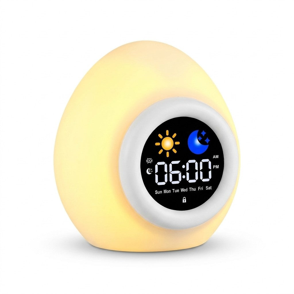 kids alarm clock product photo on white background