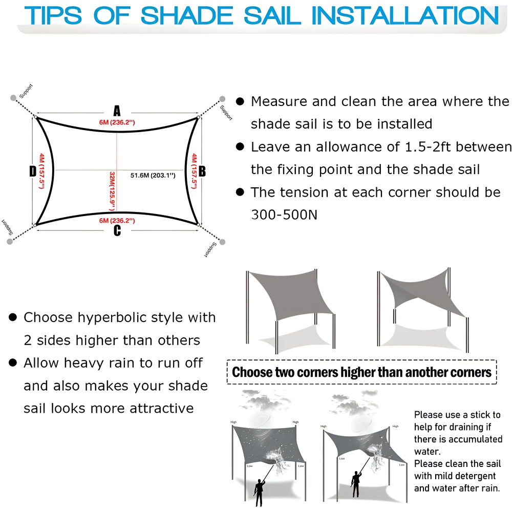 Patio Shade Sail Outdoor Sun Shade Rectangular Canopy Dark Grey - Image 8
