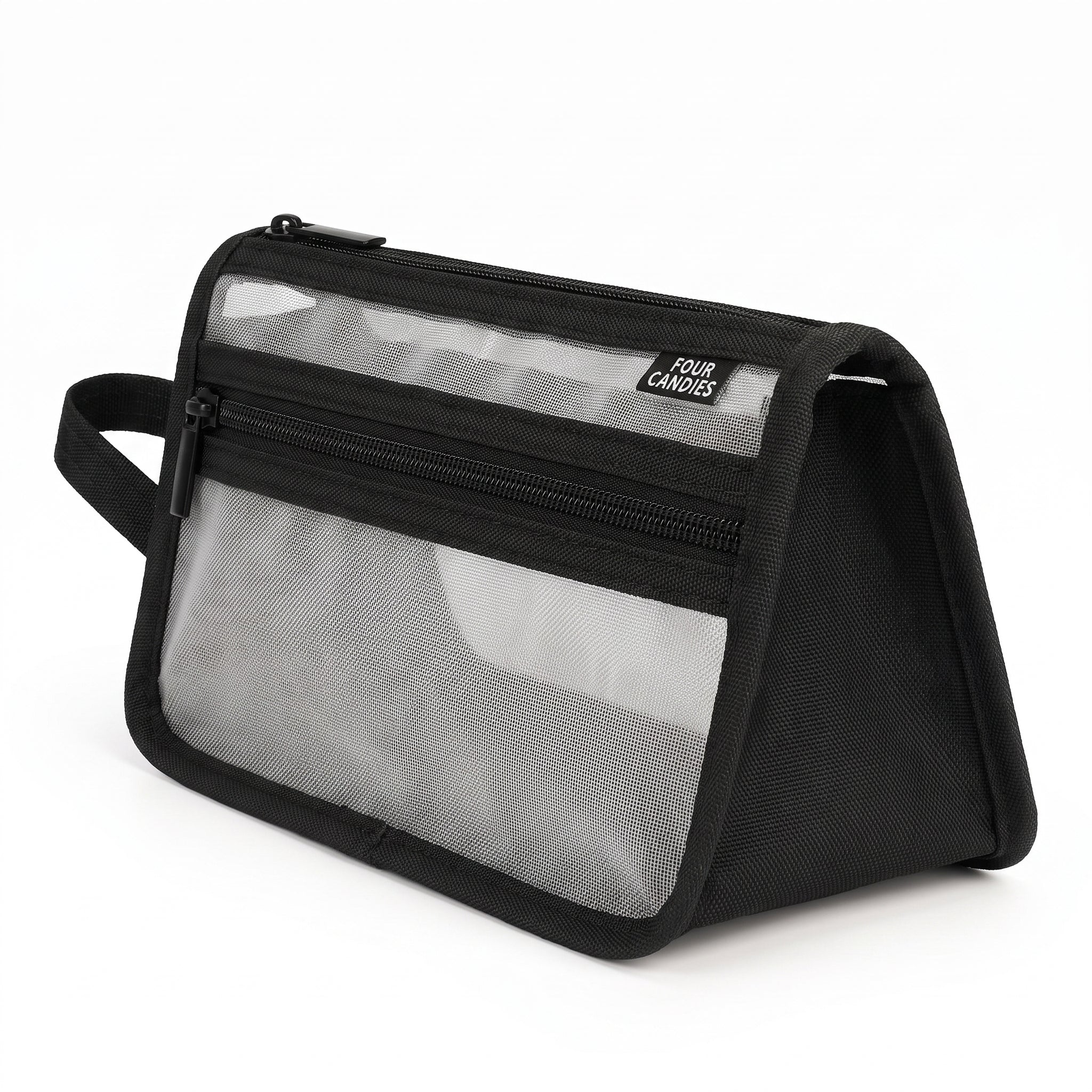 Clear Pencil Case Pouch Large Capacity Black Mesh Marker - angle