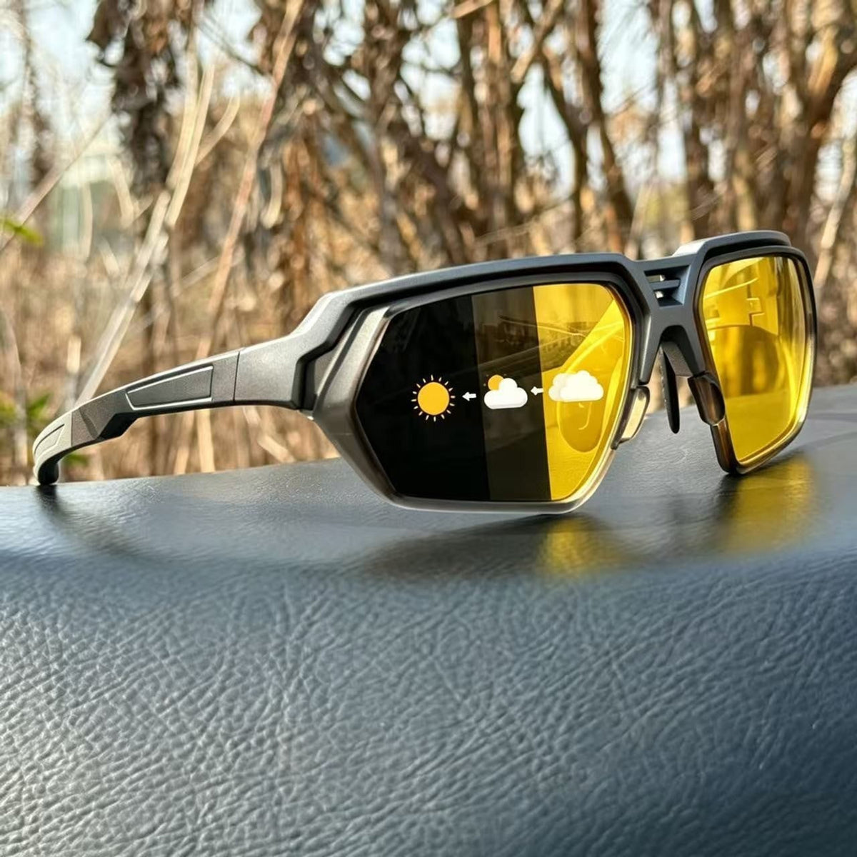 Photochromic Polarized Sports Sunglasses With Night-Enhancing Lenses And Tactical Wrap - Image 1