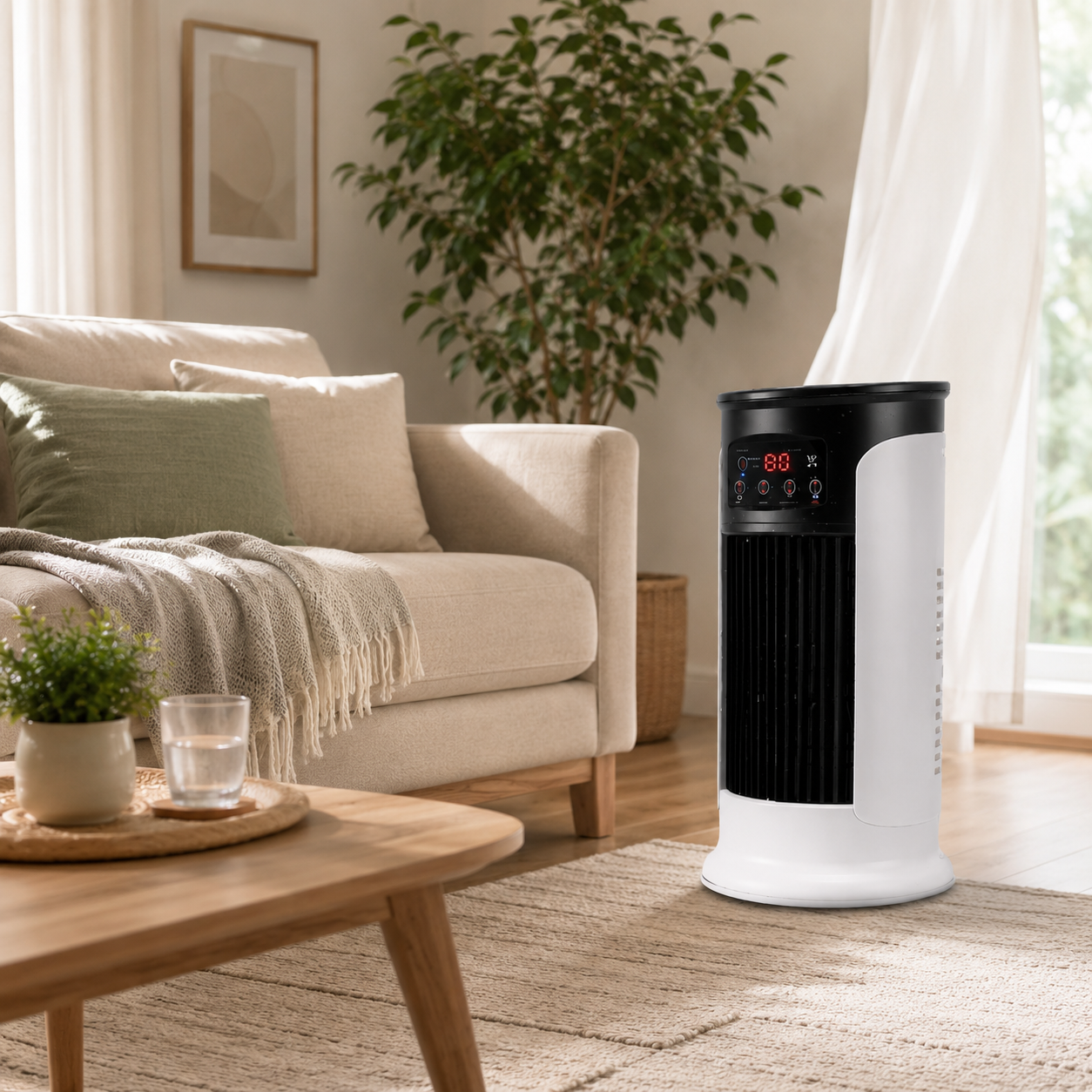 Portable Air Cooler Humidifier Air Compact Tower White Black - Image 2