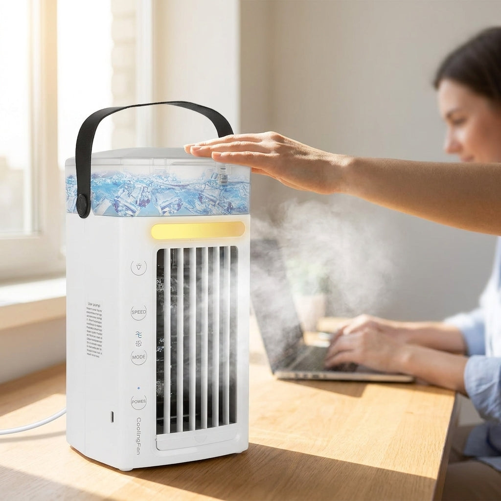 Portable Evaporative Air Cooler Air Conditioner Fan Compact Design - in-use