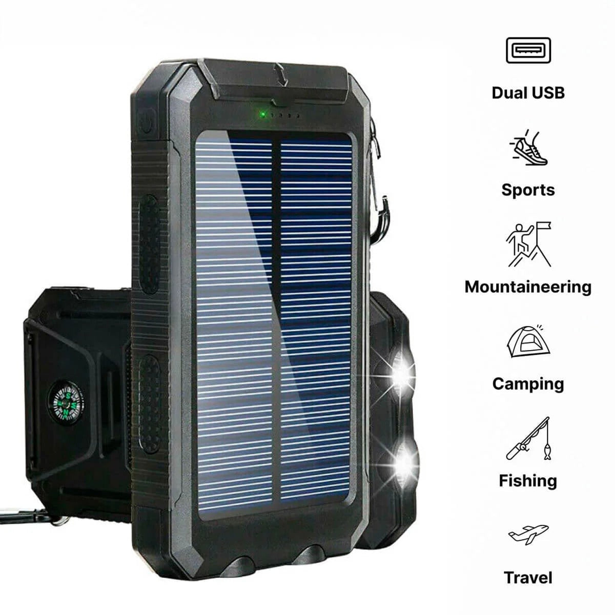 Portable Solar Charger Power Bank With Dual USB Ports And LED Flashlight - Image 12