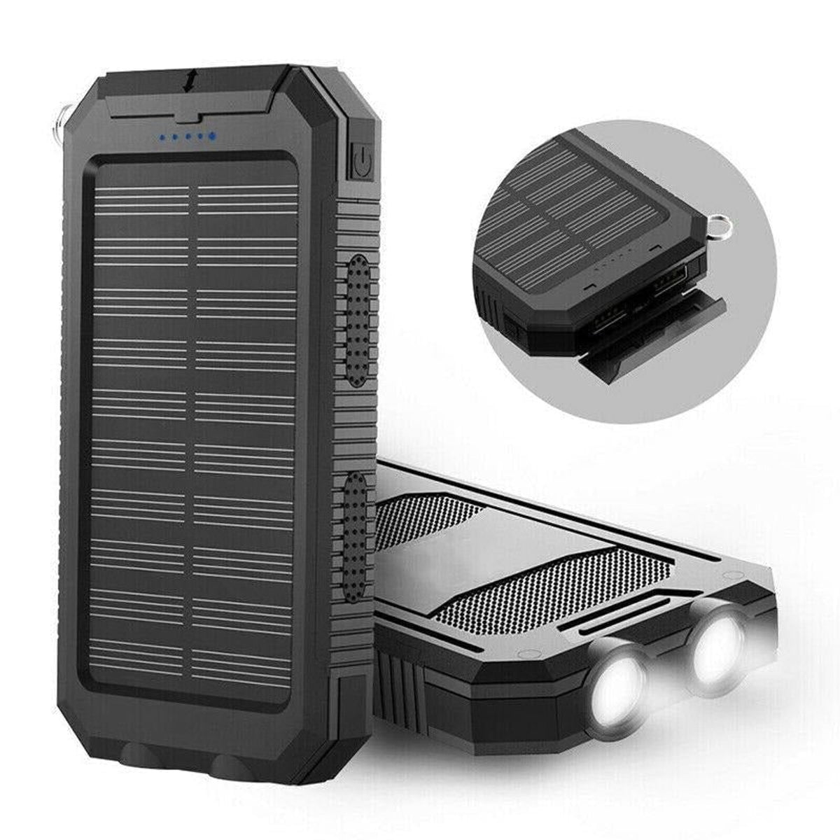Portable Solar Charger Power Bank With Dual USB Ports And LED Flashlight - Image 1