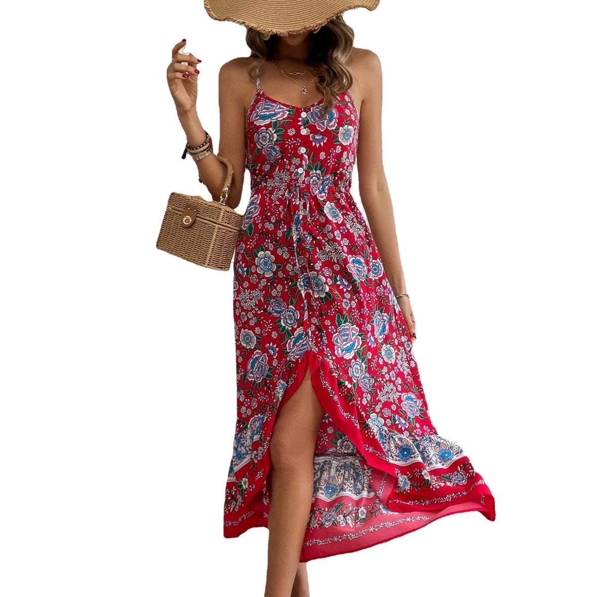 Printed Dress with Flattering Asymmetric Skirt and Side Slit - Image 2