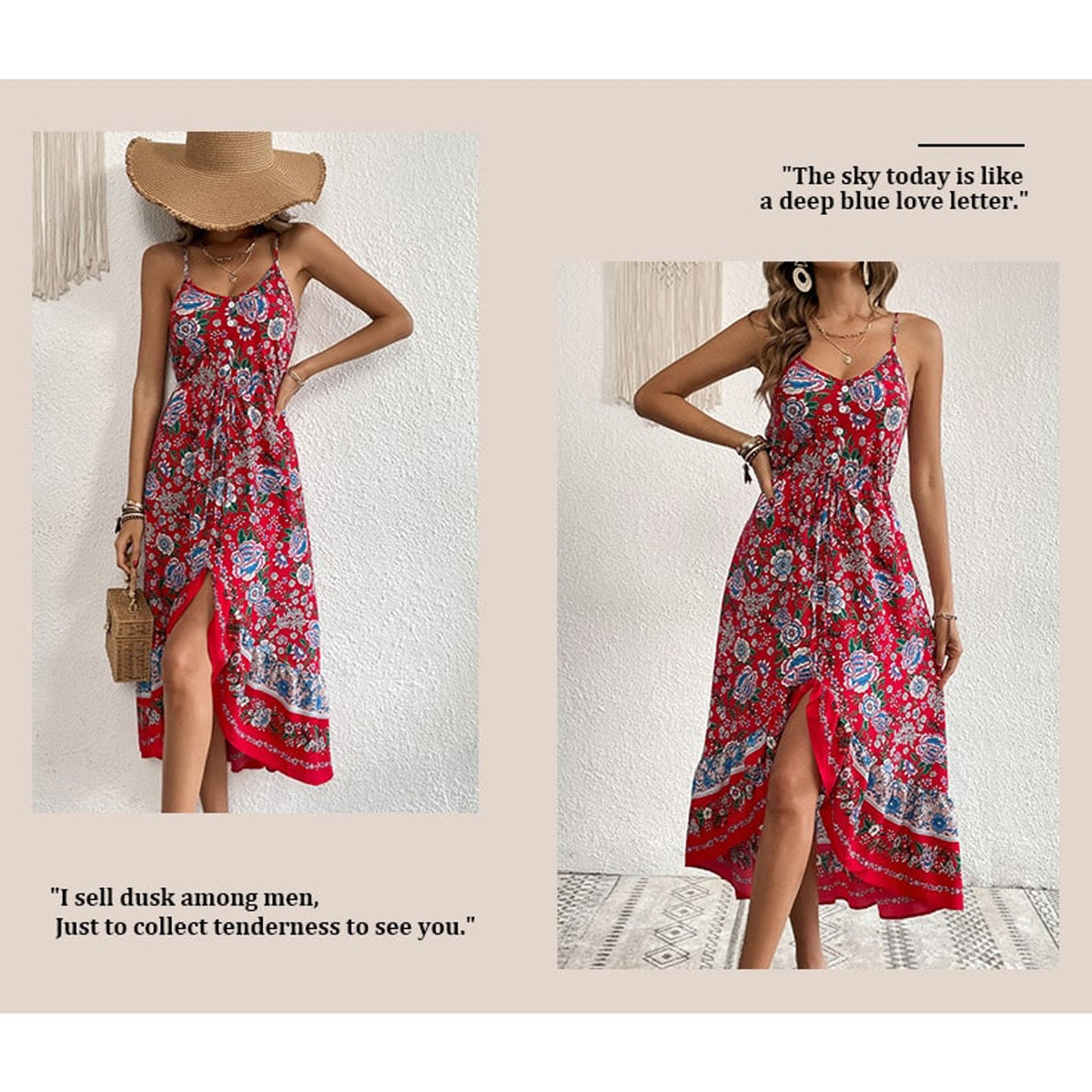 Printed Dress with Flattering Asymmetric Skirt and Side Slit - Image 5