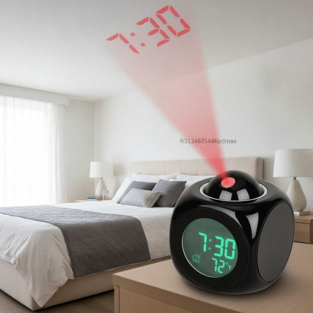 projection alarm clock in use, lifestyle scene