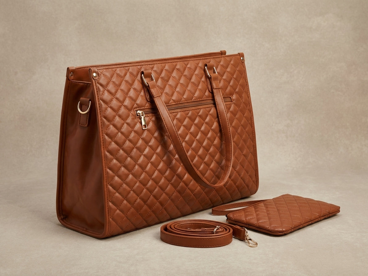 Women's Quilted Tote Bag Insulated Lunch Bag Lunch Bag Work - angle
