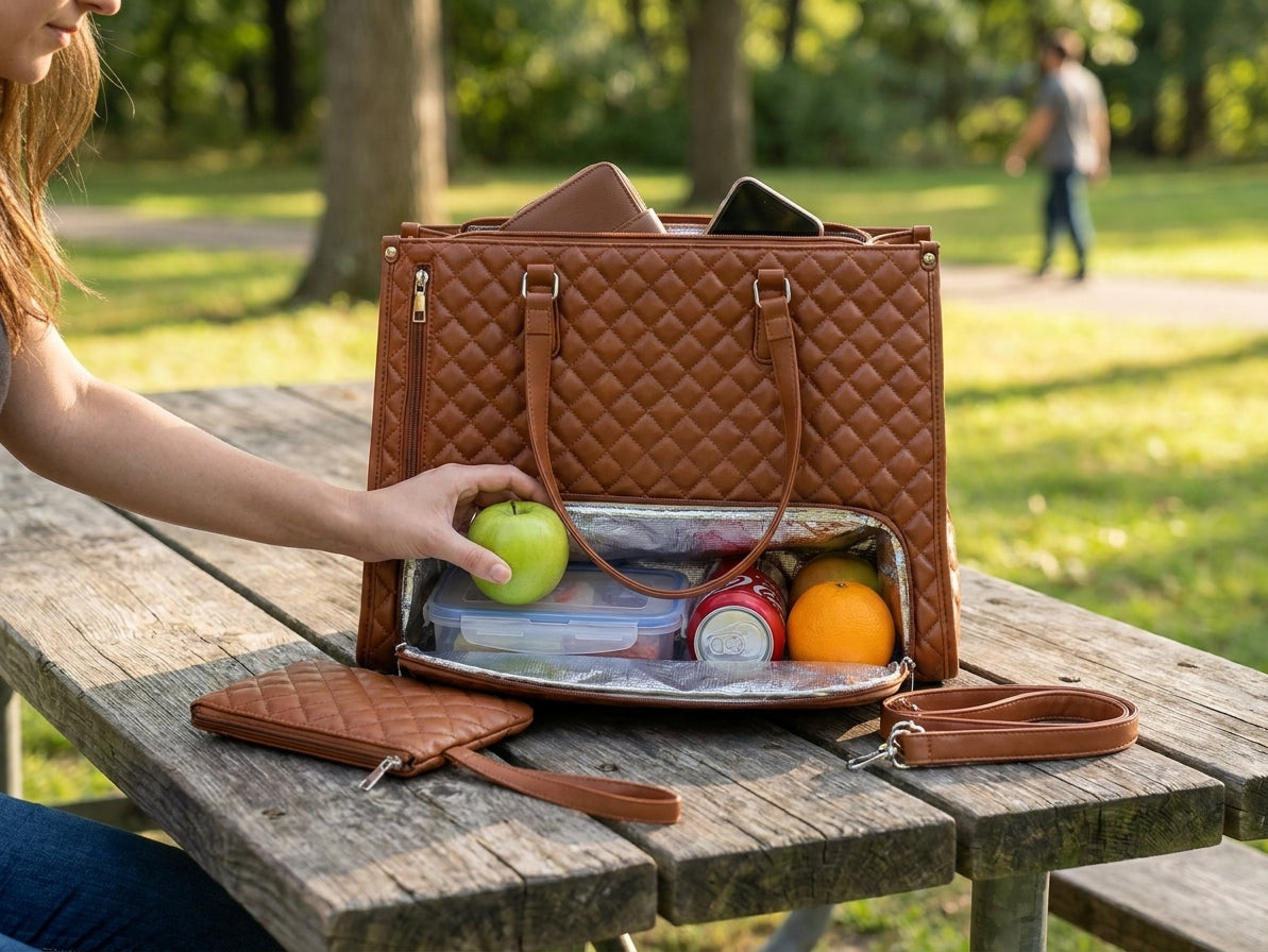 Women's Quilted Tote Bag Insulated Lunch Bag Lunch Bag Work - in-use