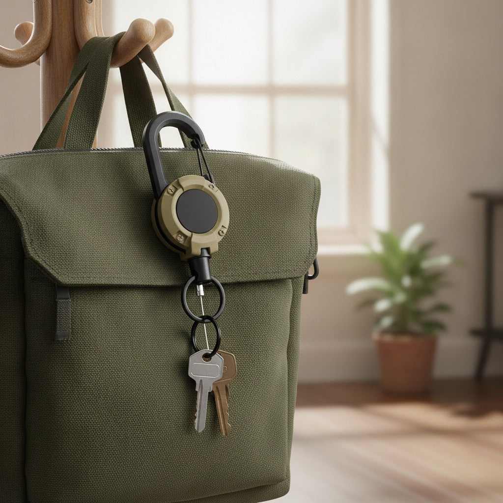 retractable badge reel in use, lifestyle scene