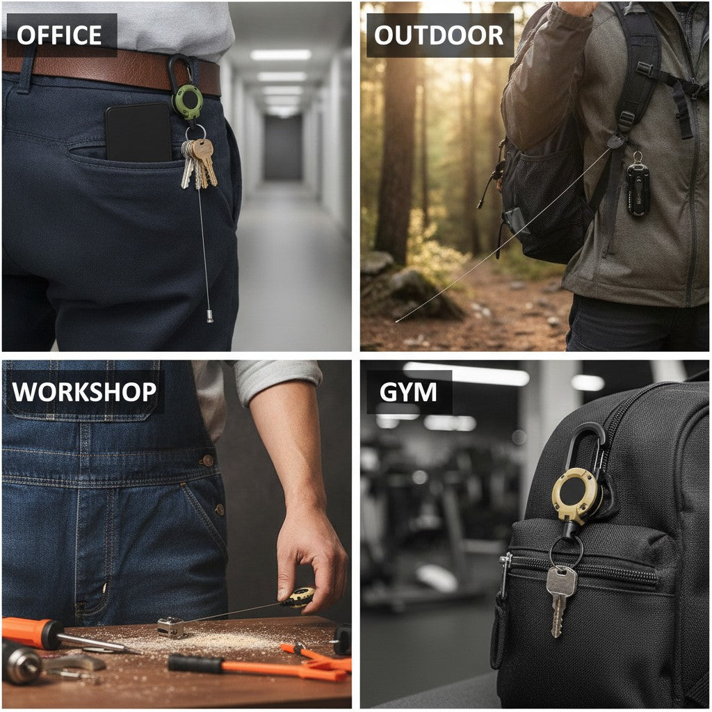 retractable badge reel shown in multiple settings