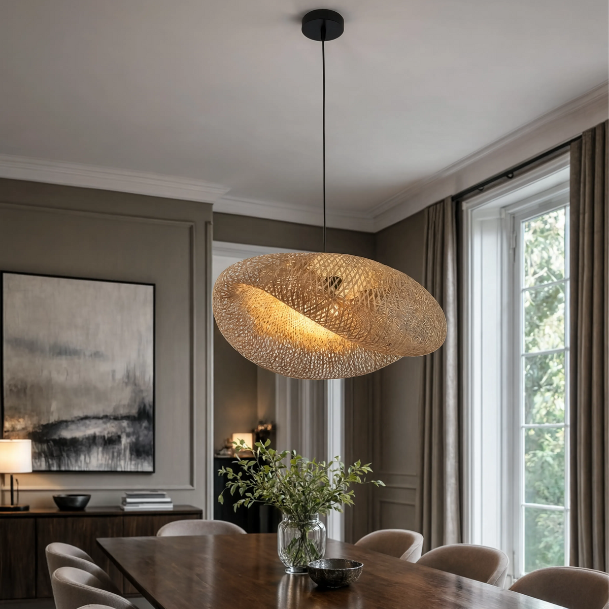 Sculptural Braided Bamboo Pendant Light With E27 - Image 4