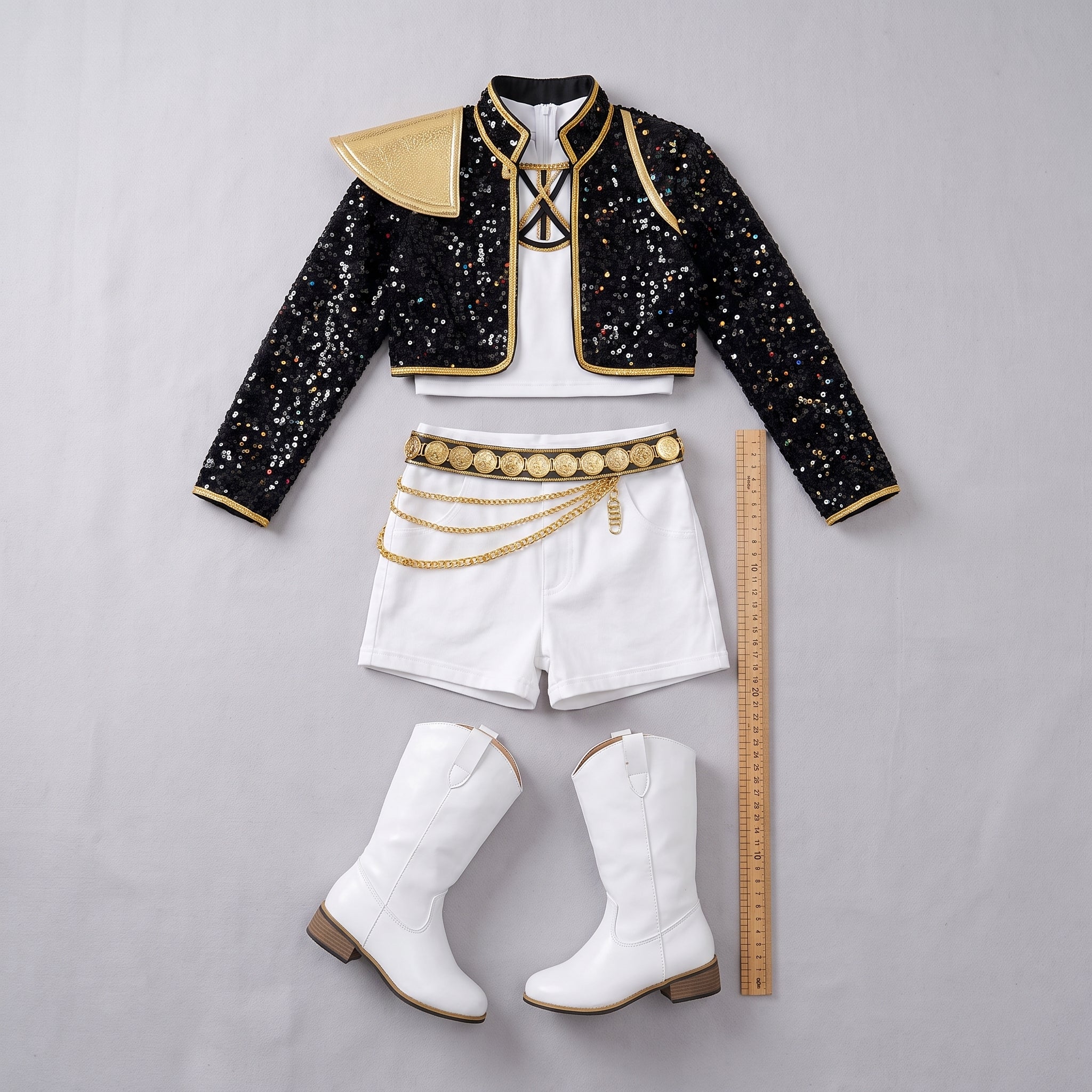 Halloween Costume Sequin Stage Outfit Black Gold - scale