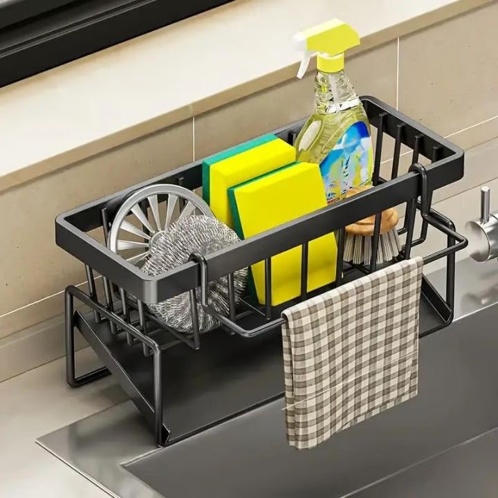 Sink Caddy Kitchen Sink Organizer Multi-Compartment Rack Towel Bar - Image 1