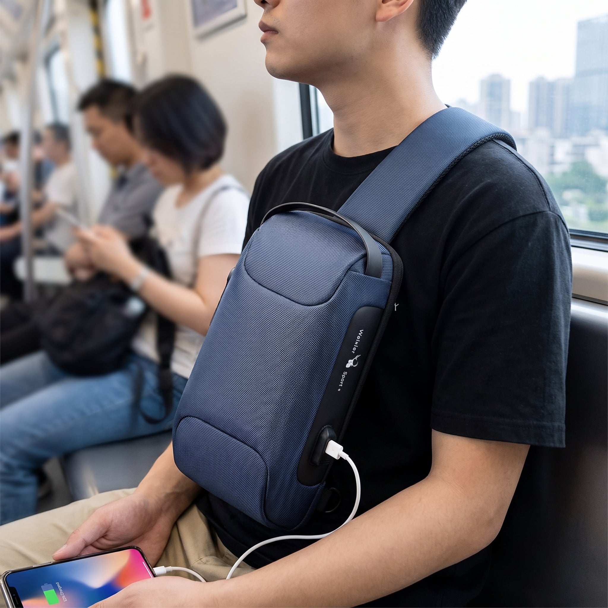 Travel Bag Crossbody Shoulder Anti Theft USB Pack - in-use