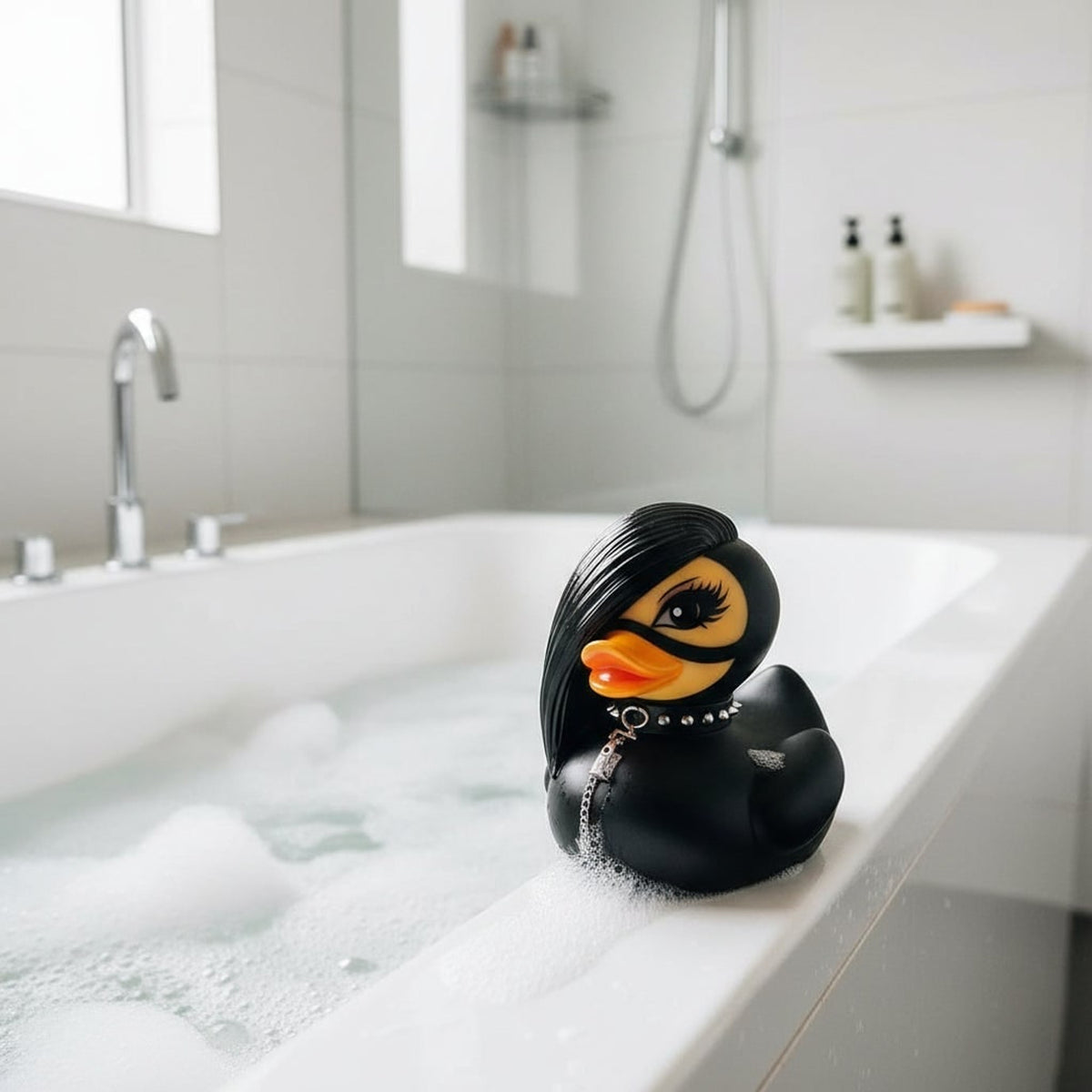 Spooky Halloween Goth Rubber Duck With Studded Collar - Image 1