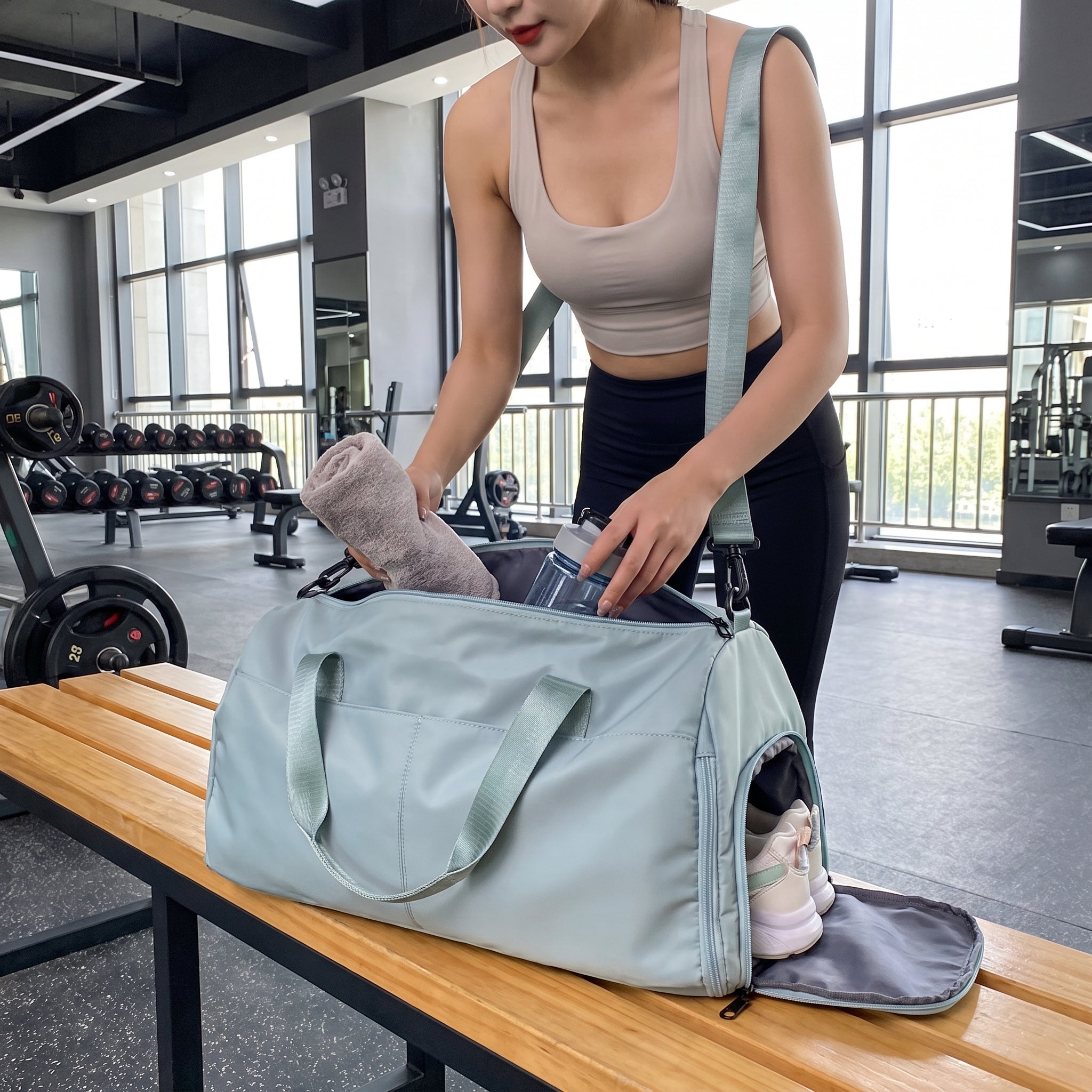 Women's Travel Bag Gym Bag Duffel Bag Sports Shoe Compartment Yoga Bag - in-use