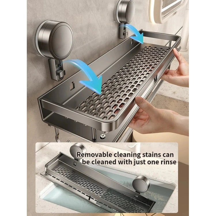 Suction Cup Shower Caddy Bathroom Shelf Wall Mounted No Drill Shelf - Image 2