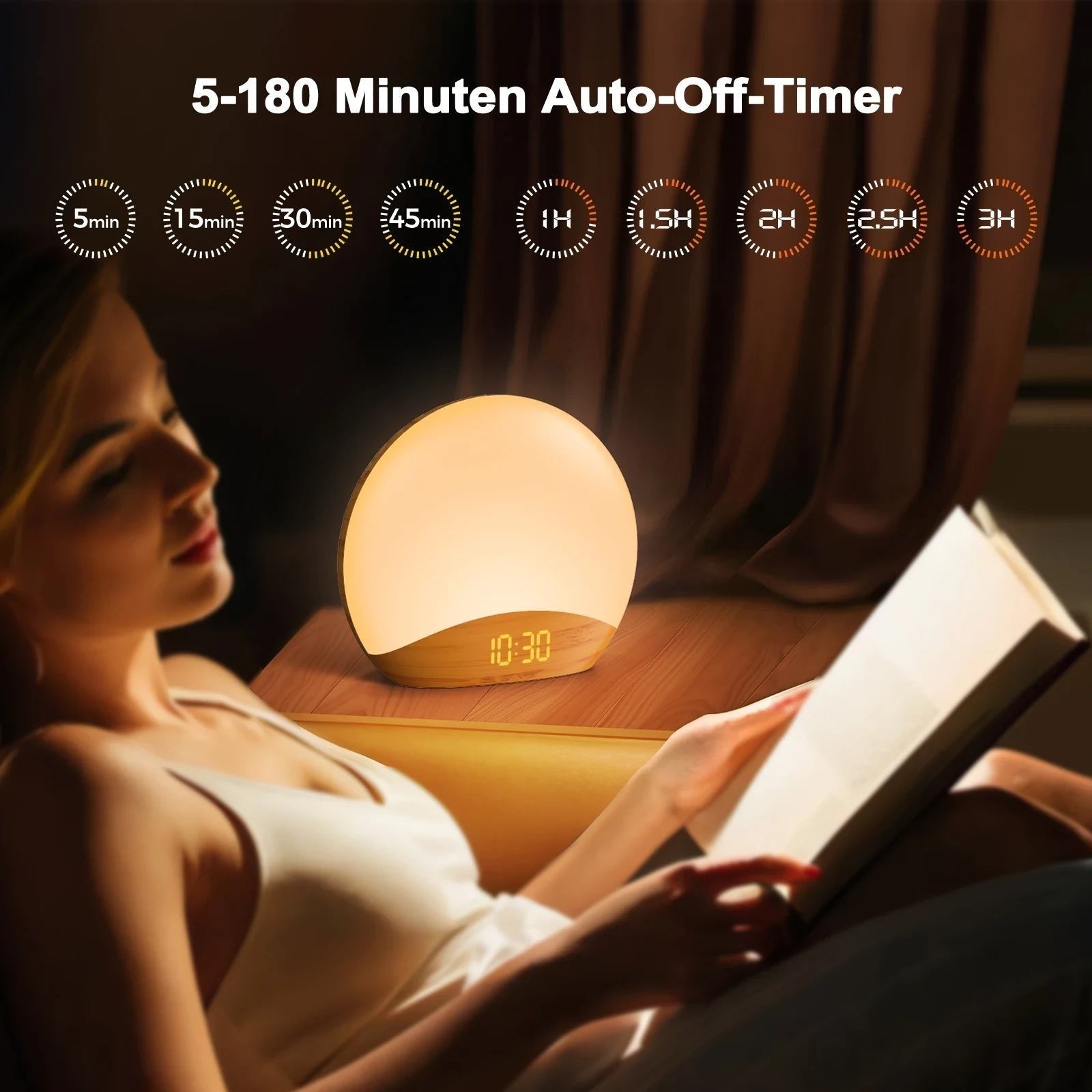 Sunrise Alarm Clock in Wood Grain with Sound Machine, 26 Sleep Sounds & Night Light — image 6