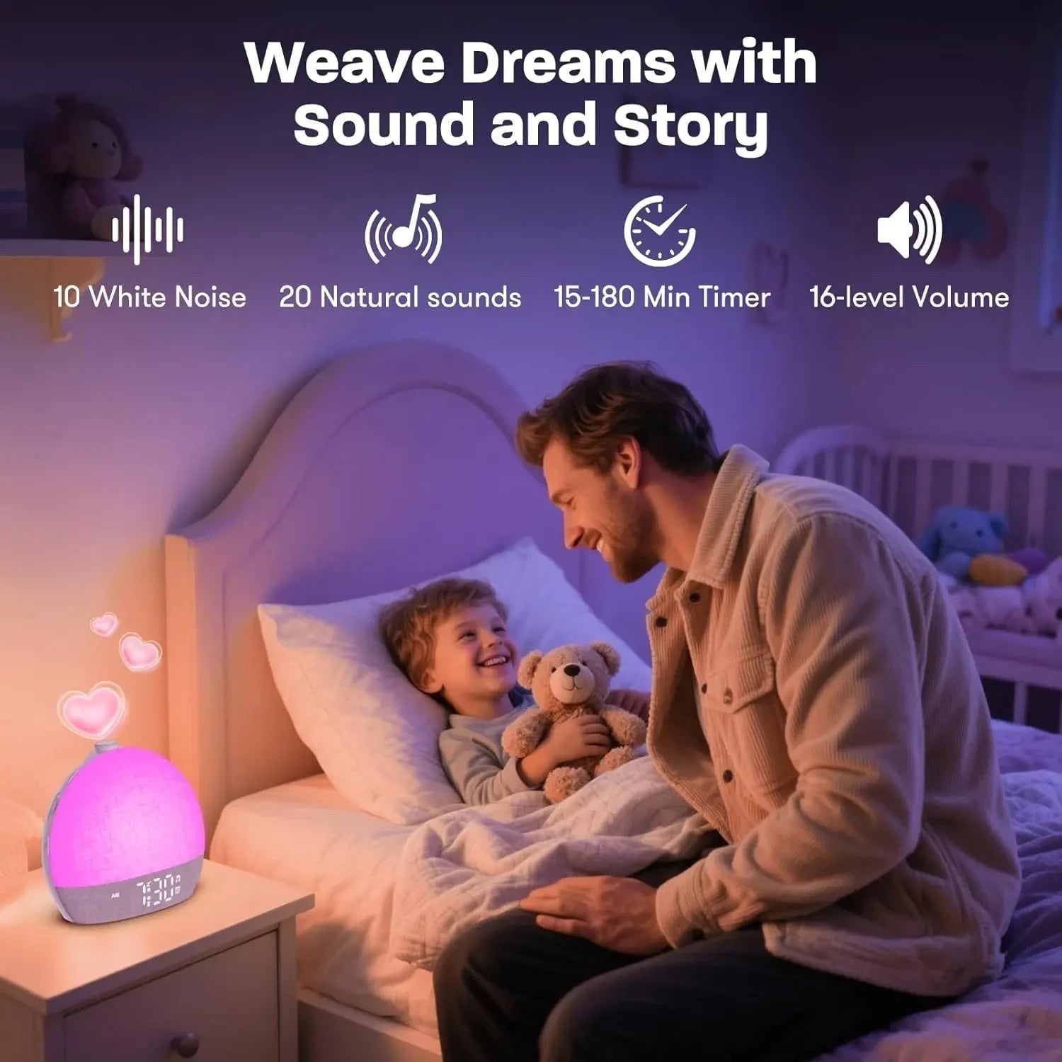 Sunrise Alarm Clock with 30 White Noise Sounds, Dimmable RGB Night Light & Sleep Timer — image 4