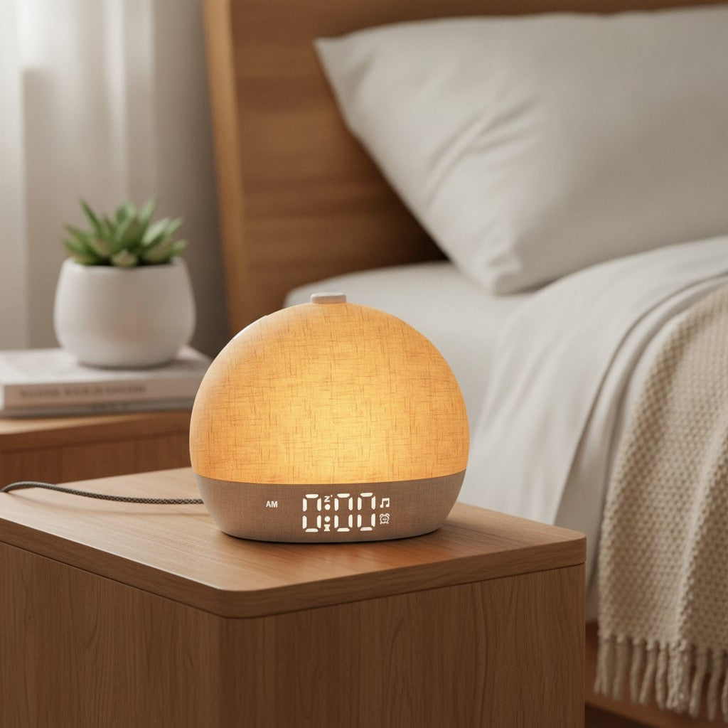 sunrise alarm clock in use, lifestyle scene