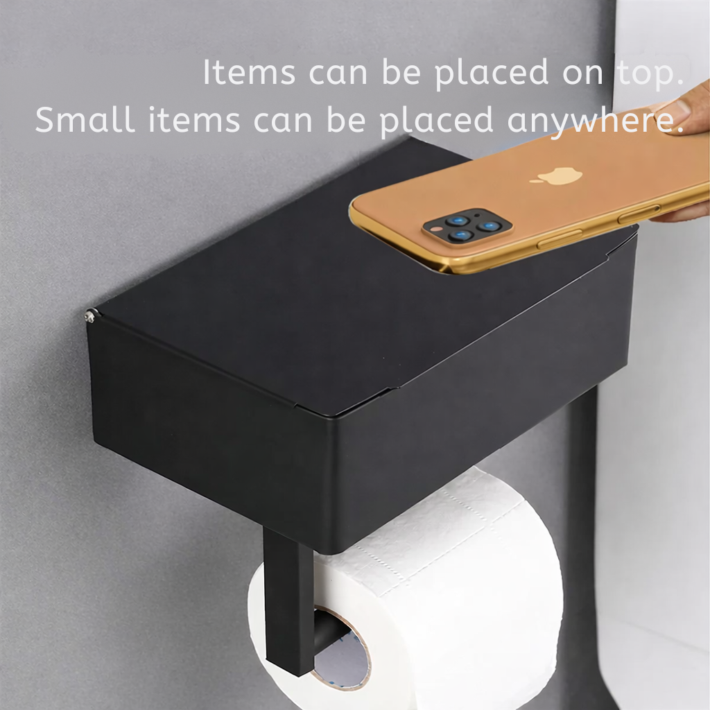 Toilet Paper Holder Wall Mount Toilet Paper Holder Shelf Matte Black - Image 5