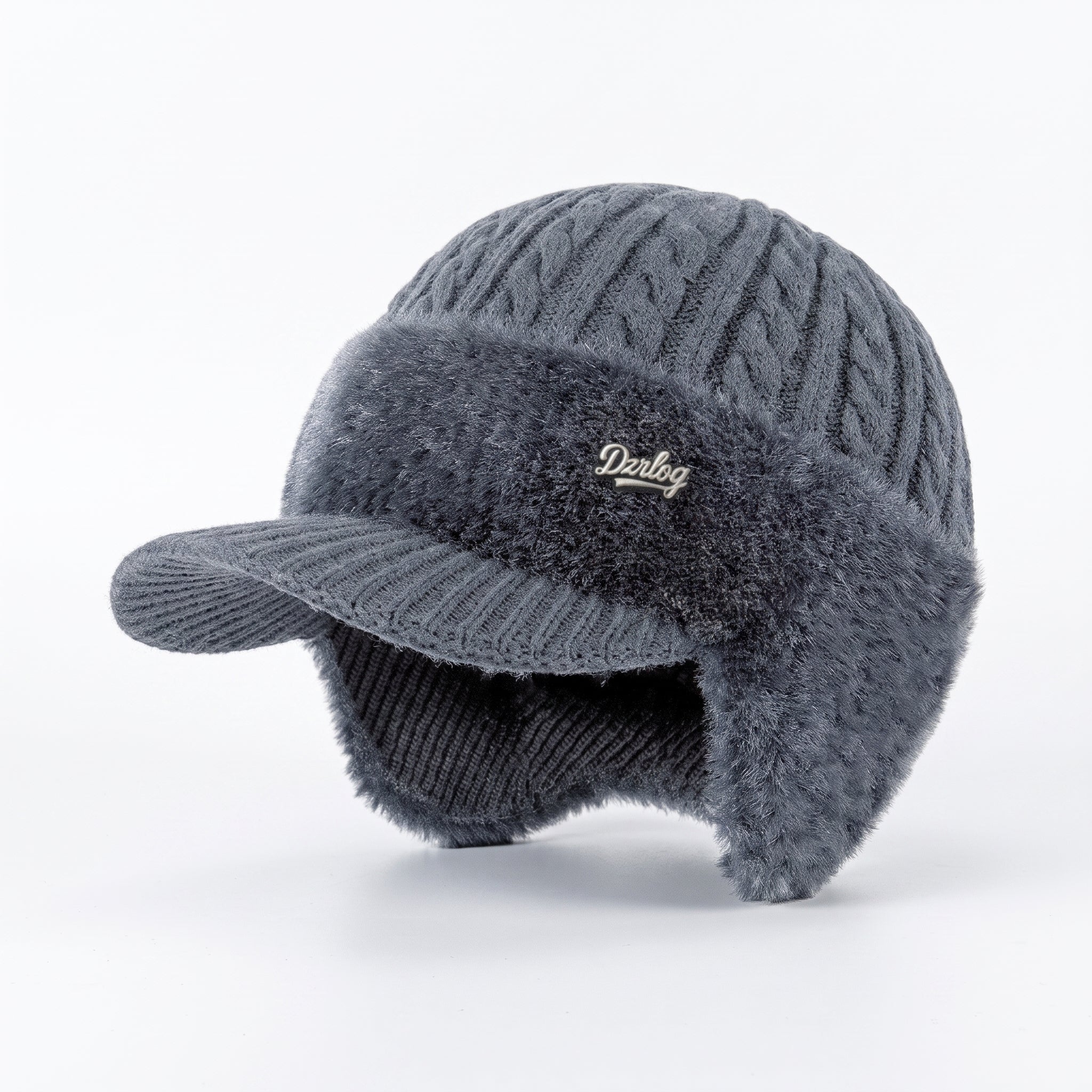 Snow Hat Aviator Knitted Faux Fur Trim Ear Flaps Hunter - studio