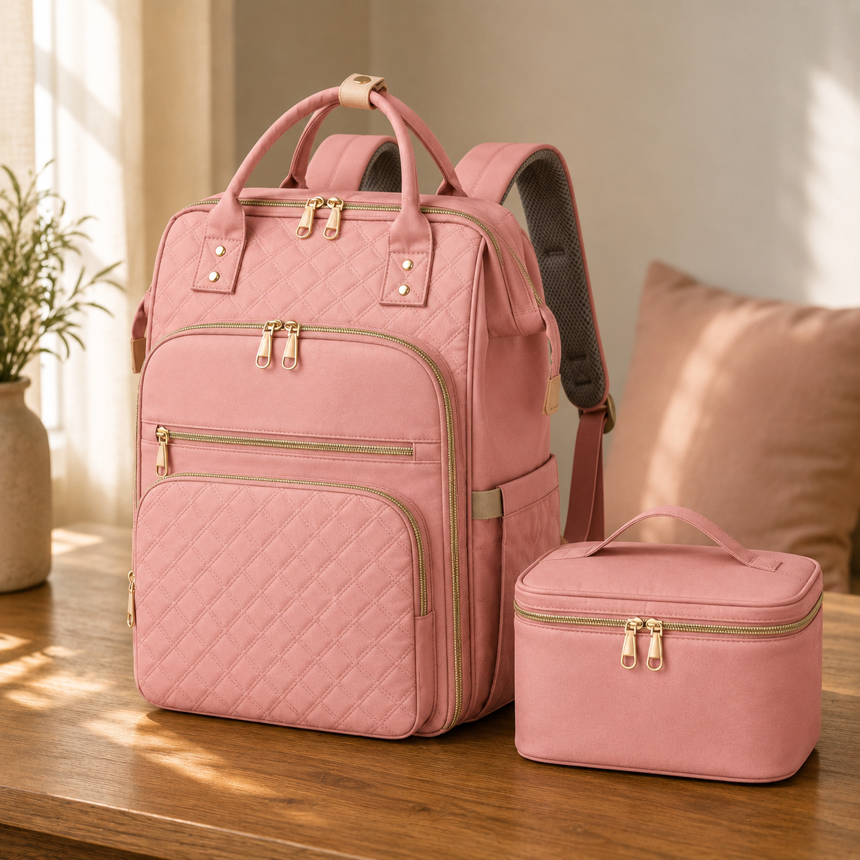 Travel Backpack Backpack with Laptop Quilted Lunch Box Set - Image 1