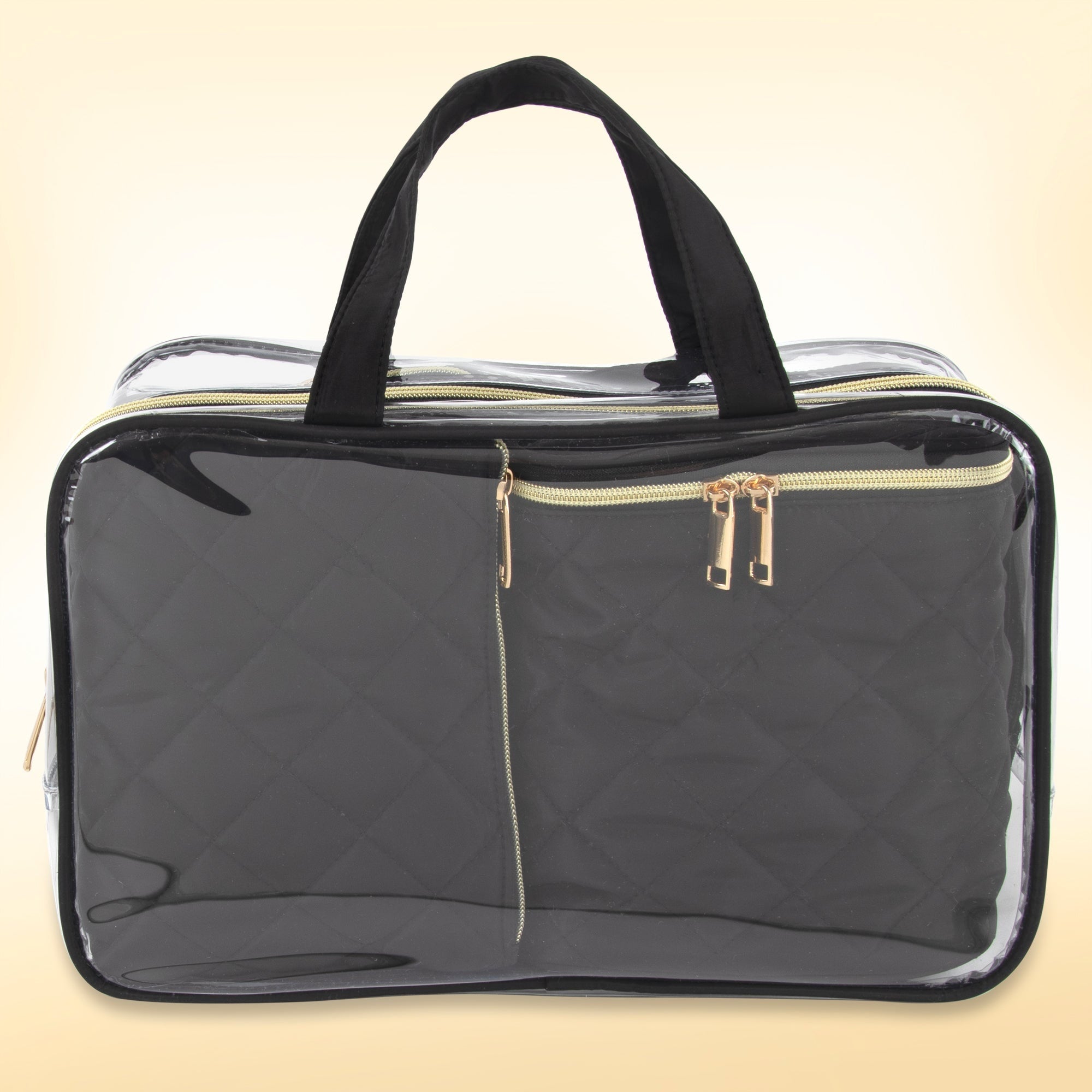 Travel Bag Cosmetic Organizer Clear Black Quilted Makeup Case Set - Image 5