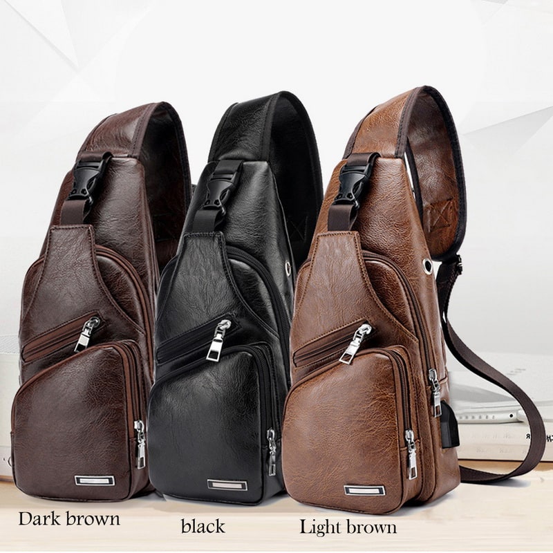 Travel Bag Shoulder Sling Leather USB - Image 3