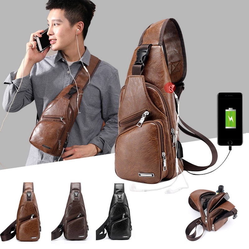 Travel Bag Shoulder Sling Leather USB - Image 6