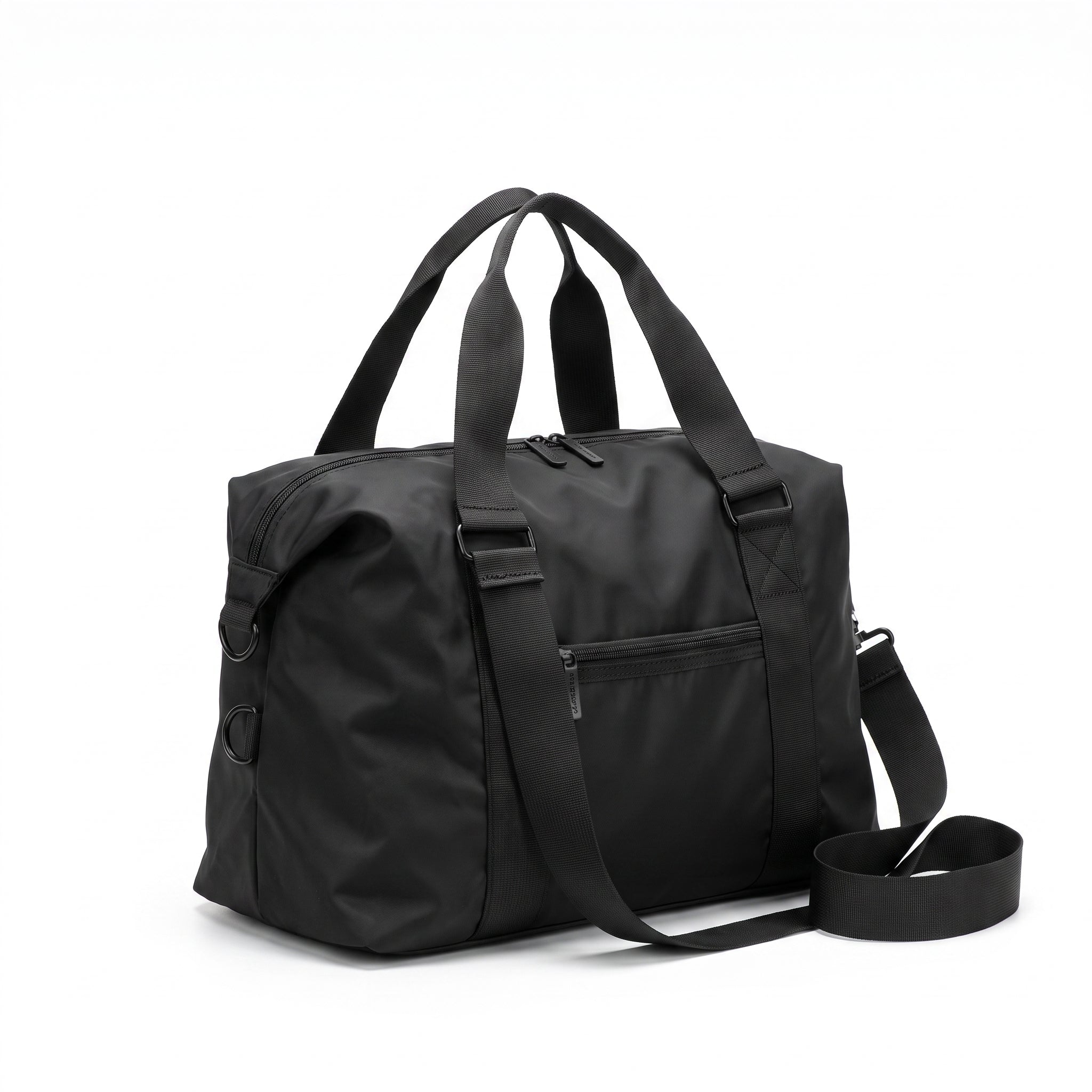 Travel Bag Duffel Black Nylon Shoulder Zipper - angle