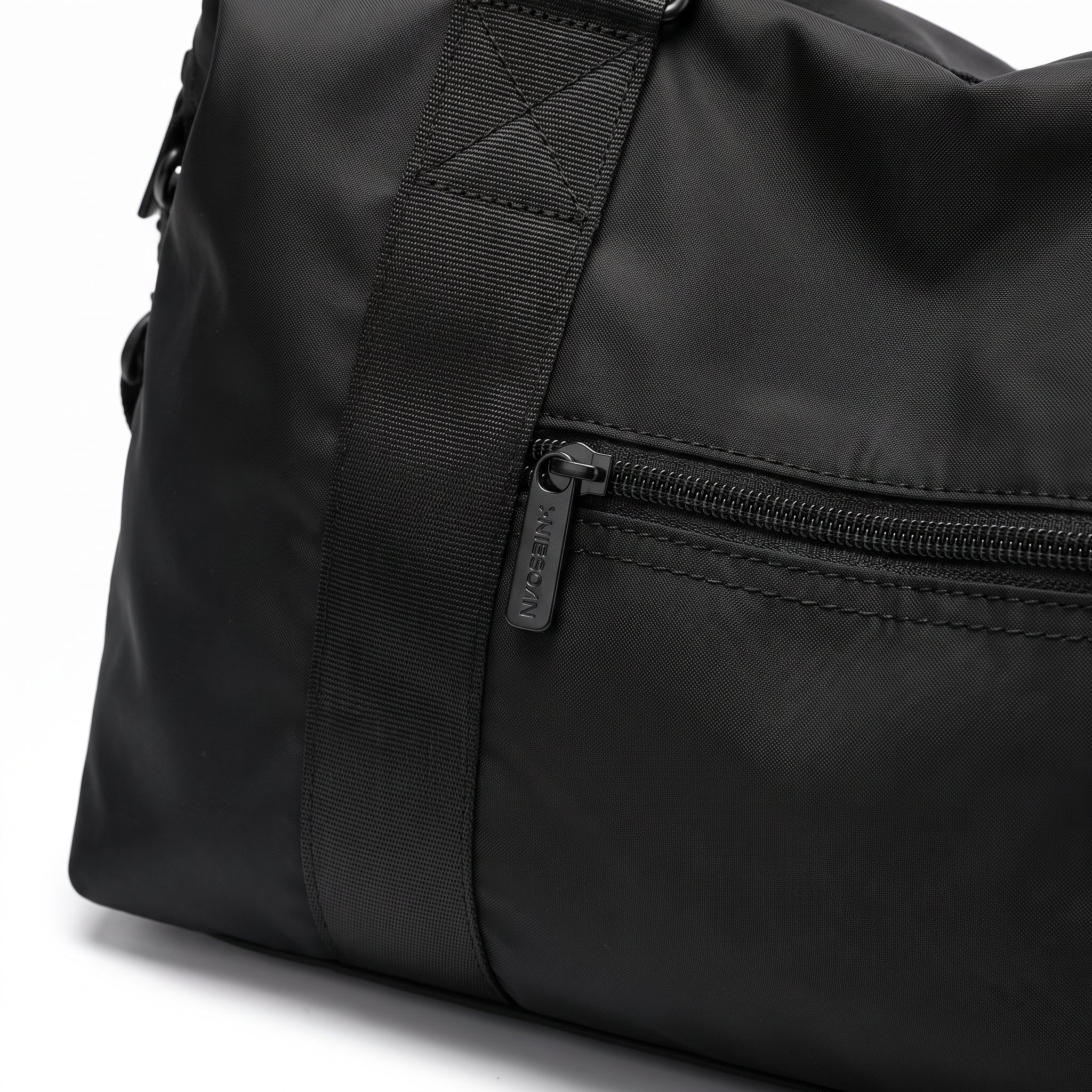 Travel Bag Duffel Black Nylon Shoulder Zipper - detail