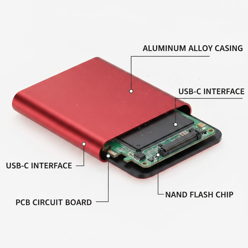 portable ssd drive close-up construction and materials