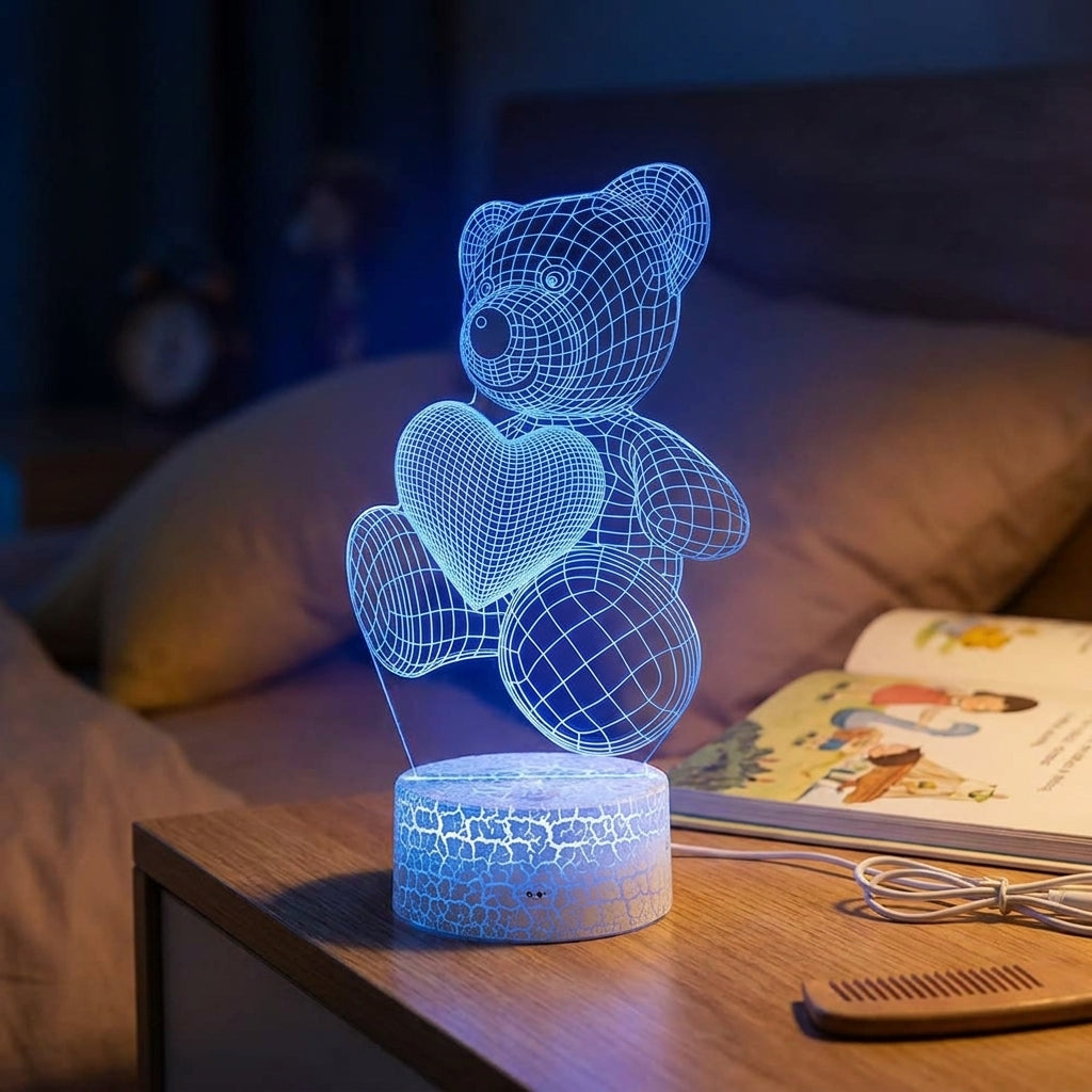 LED Lamp Battery Operated Lamp LED Night Light 3D Illusion Bear - Image 3