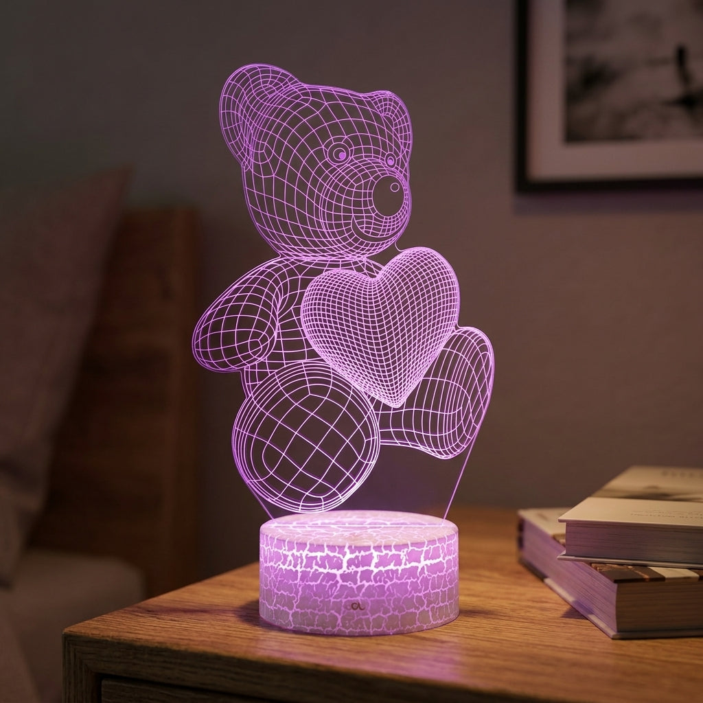 LED Lamp Battery Operated Lamp LED Night Light 3D Illusion Bear - Image 8