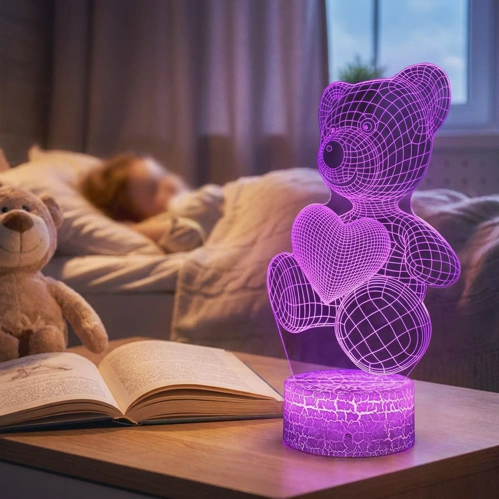 LED Lamp Battery Operated Lamp LED Night Light 3D Illusion Bear - Image 9