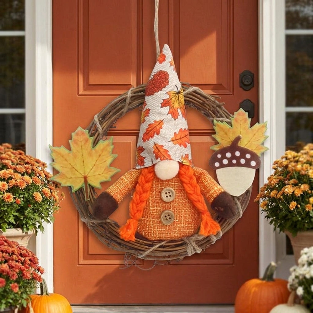 Thanksgiving Decorations Fall Gnome Wreath Autumn Twig Decor - Image 3